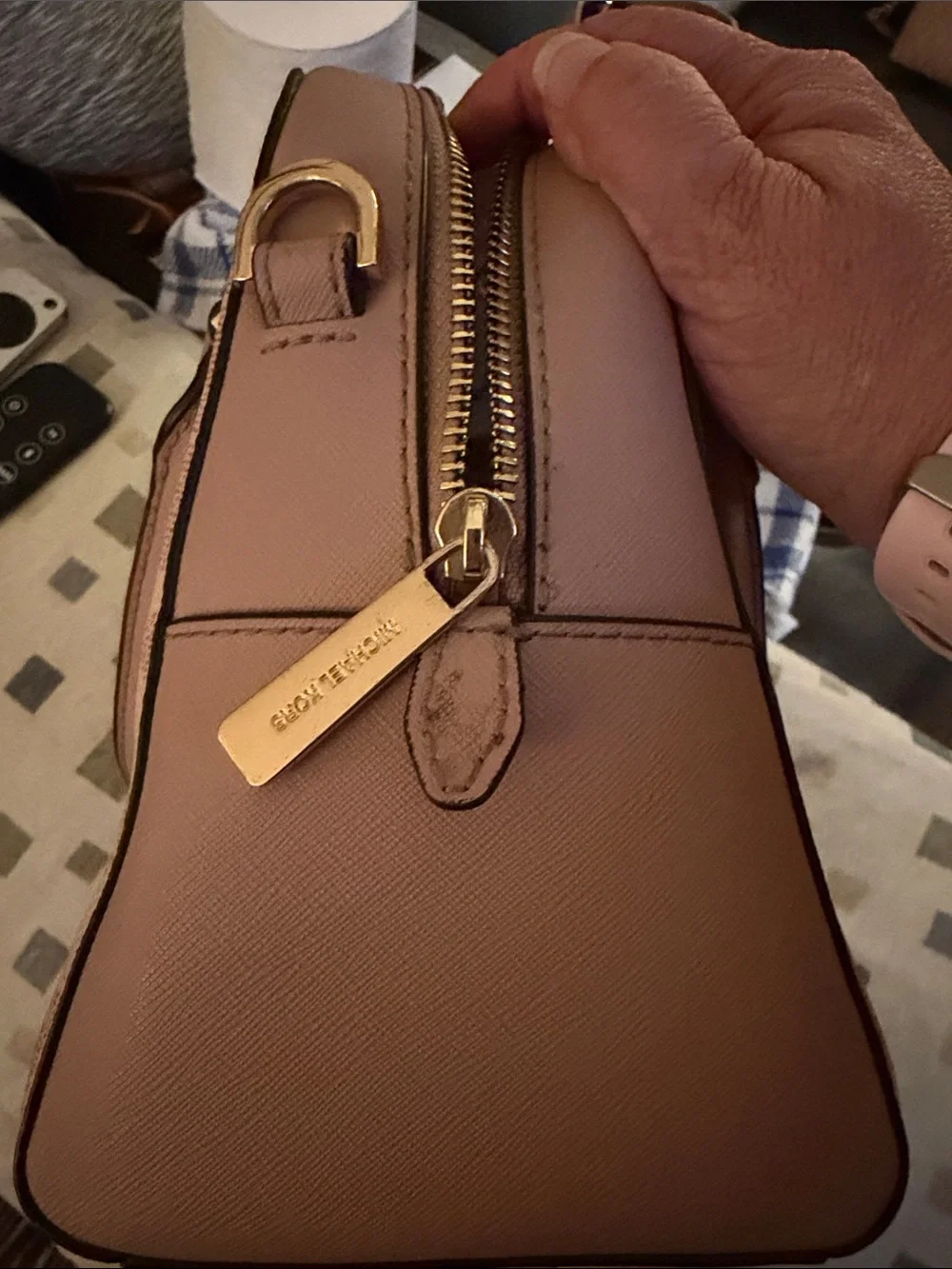 Michael Kors Blush Logo Dome Satchel with Gold Hardware